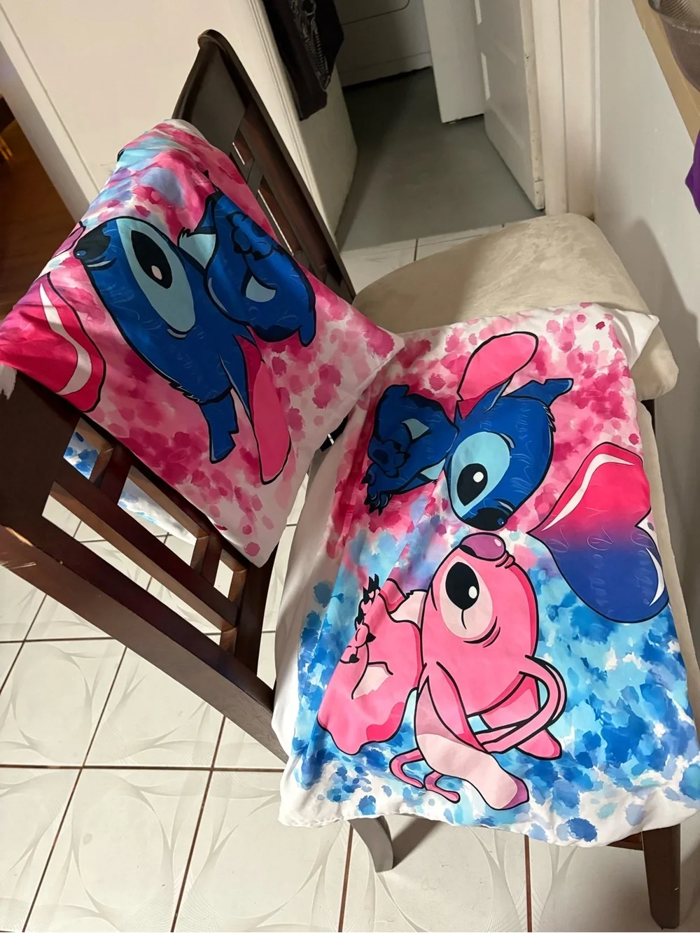 Pink & Blue Cartoon Stitch Bedding Pillowcase Set